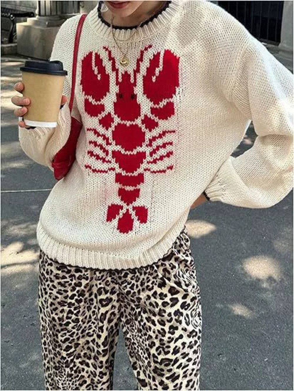 Forever 21 Winter Women's Casual Workwear Long-Sleeve Printed Knit Pullover